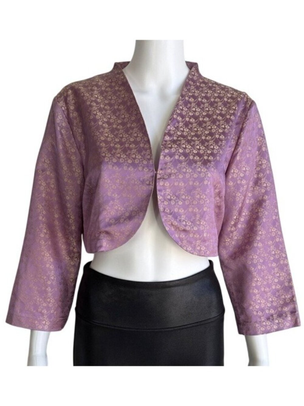 Lord & Taylor Cropped Silk Jacket / Bolero – Purple & Gold Brocade – Size L/XL